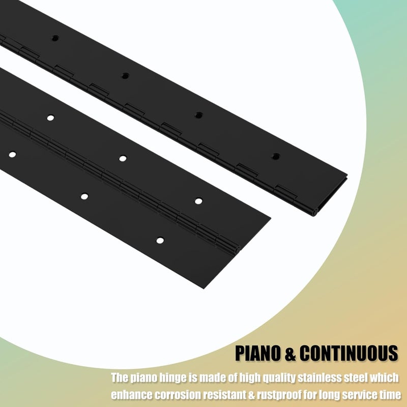 EPHECH 20Inch Black Continuous & Piano Hinges, 2PCS Heavy Duty Stainless Steel Piano Hinge with Hole, 0.05" Thickness/1.2" Open Width Folding Cabinet Door Butt Hinge - Image 3